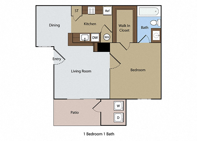 Floor plan for 1 bed, 1 bath, 551 sqft